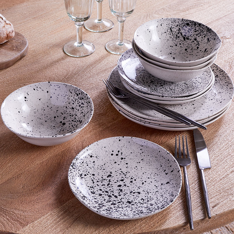 Ama Splatter Dinnerware Set, White & Black – The Homeware Outlet
